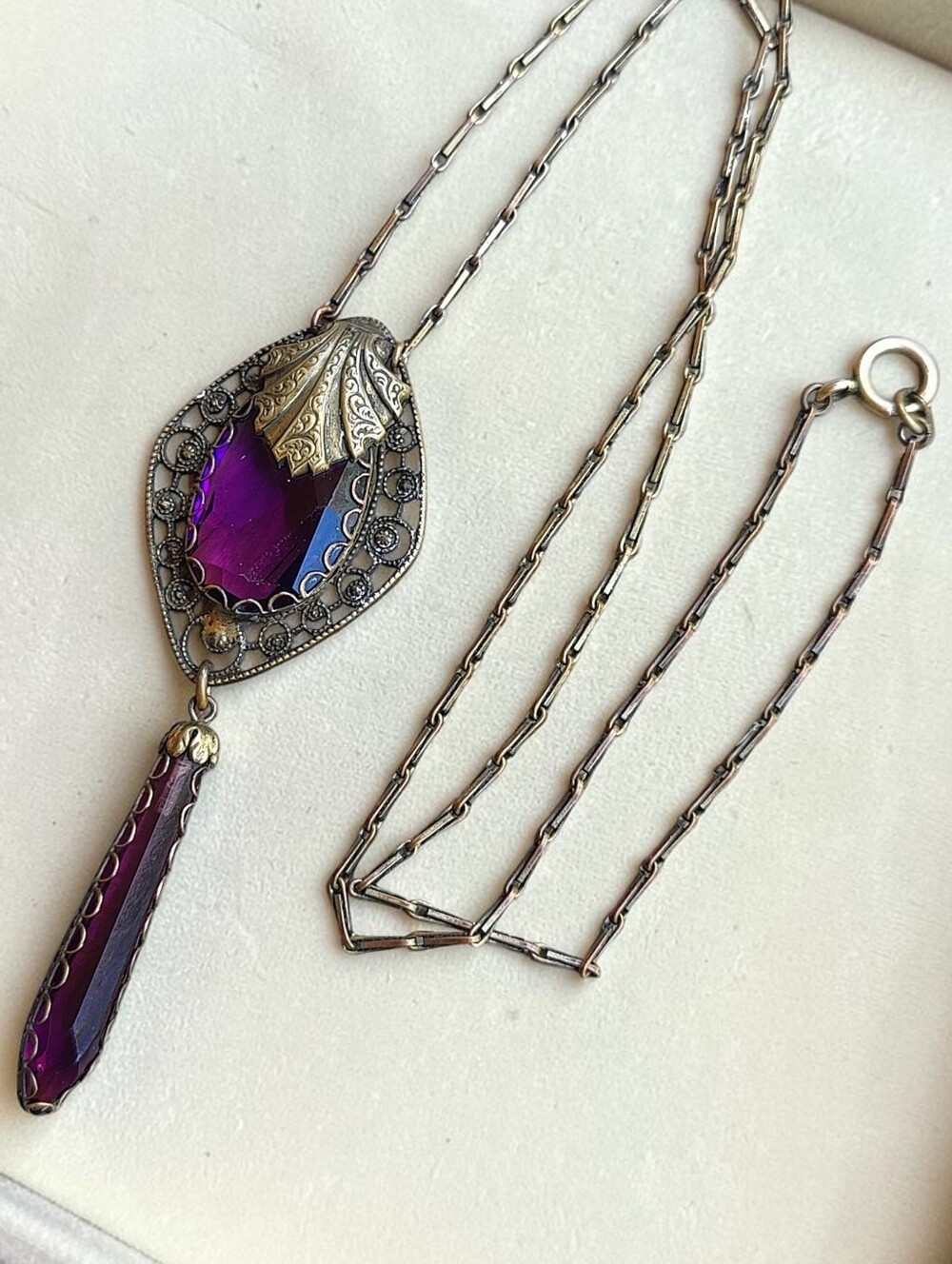 Vintage Purple Czech Glass Pendant Necklace